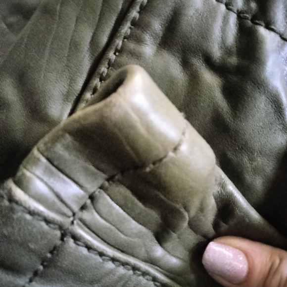 Women's Michael kors size medium leather biker moto jacket olive green - Picture 8 of 11